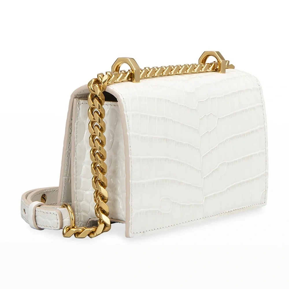 Alexander McQueen Ivory Croc Embossed Mini Jewelled Satchel Bag NEW!